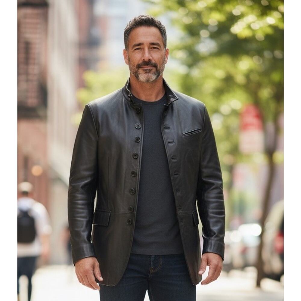 The Bombay Leather Co. Black Leather Jacket, Button Closure, Size M, NWOT